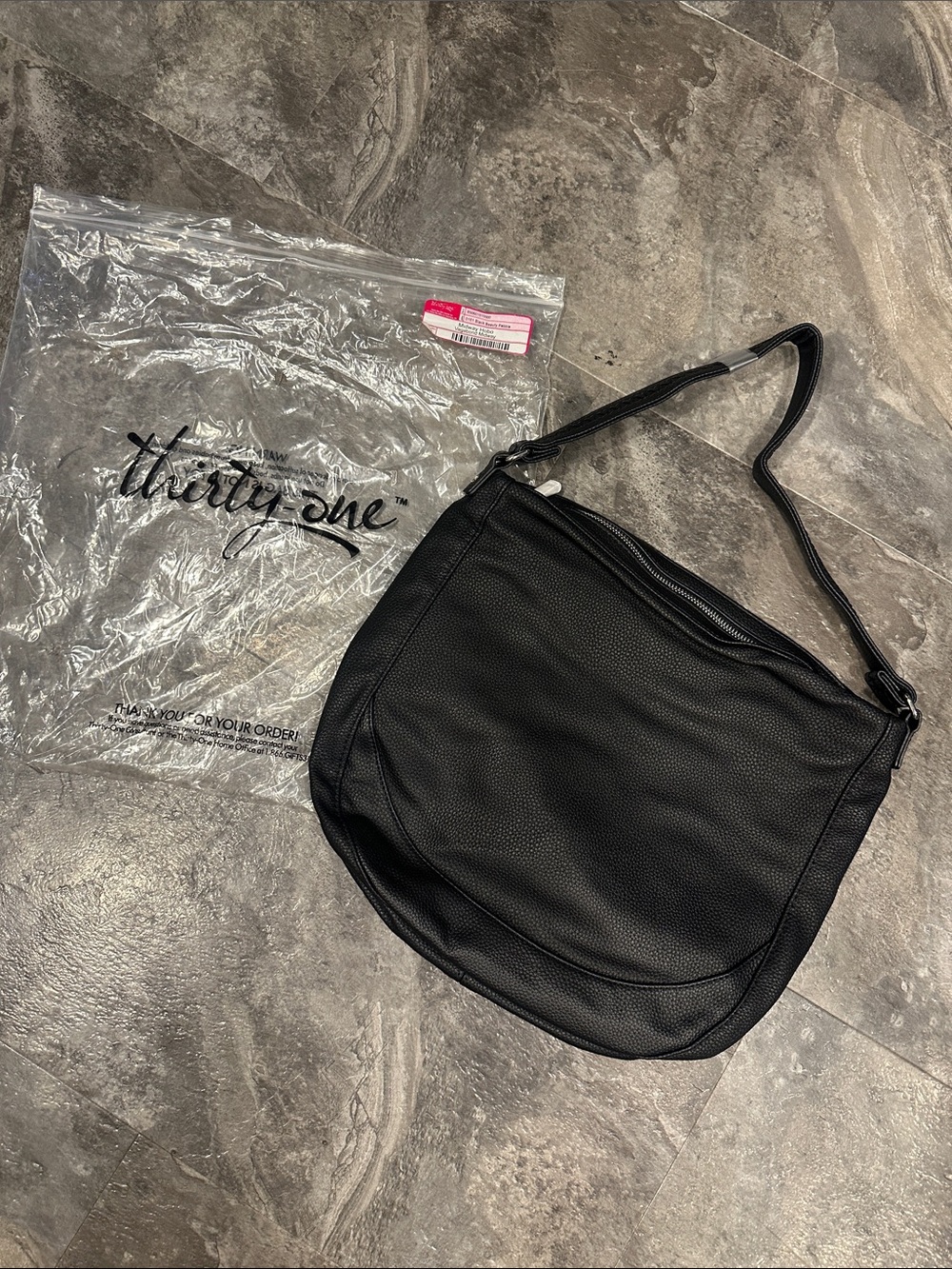 thirty-one Black Pebbled Midway Hobo  Bag